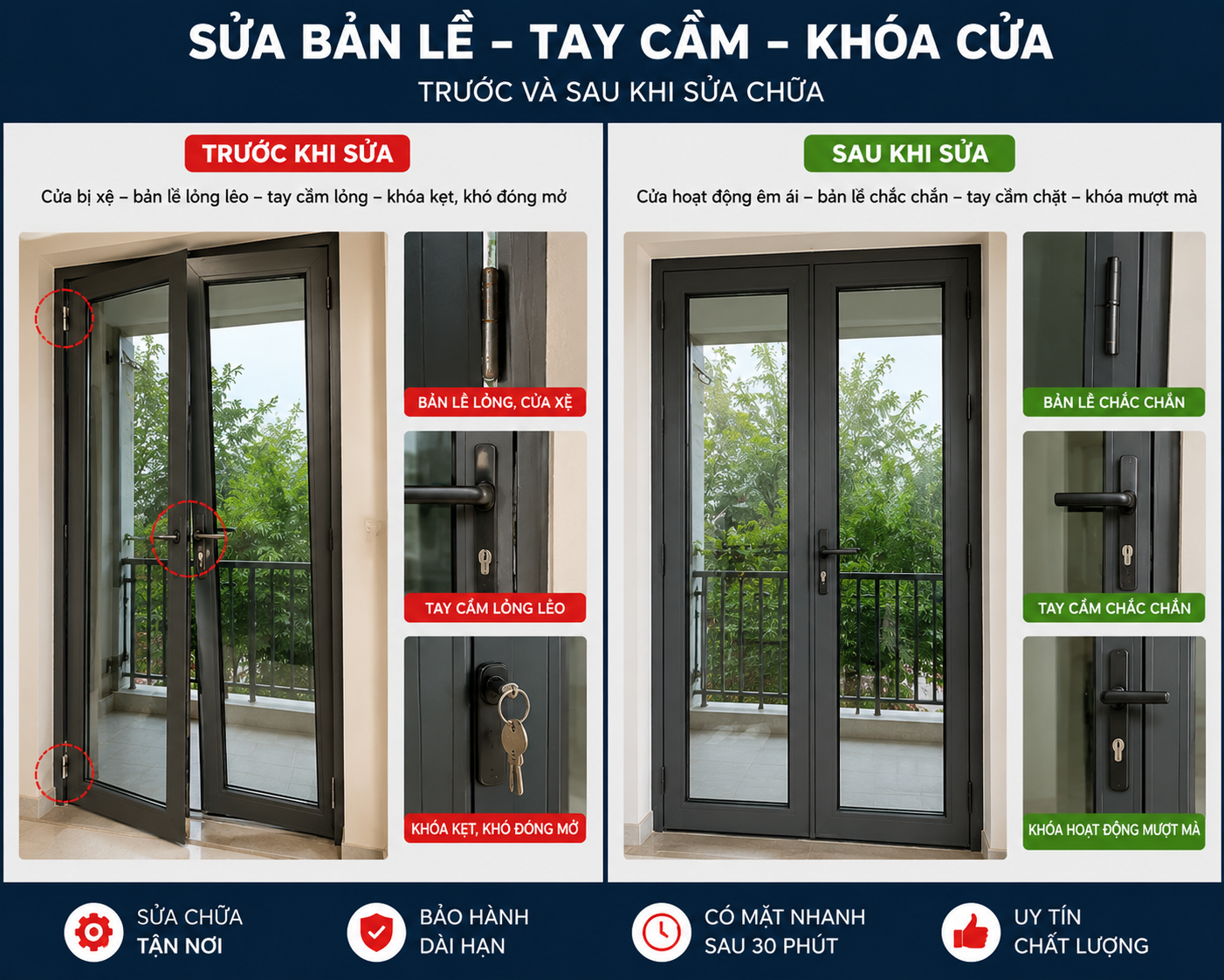 sửa bản lề tay cầm khoá cửa